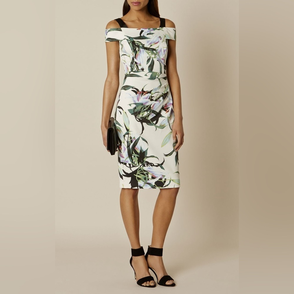 Karen Millen Lily Print Pencil Midi Dress Size 4 - Picture 1 of 13